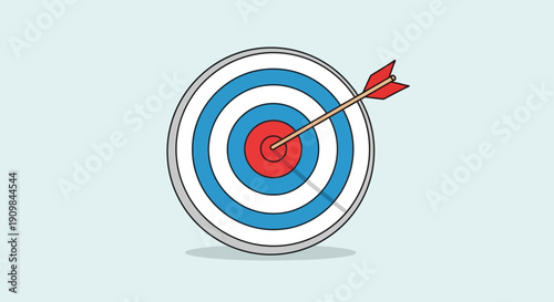 An illustration of a target board with an arrow perfectly hitting the red bullseye, symbolizing accuracy and success.