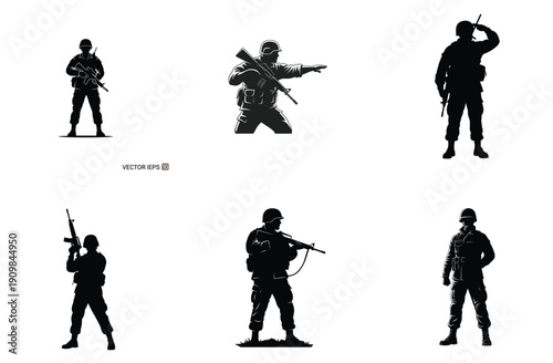 Soldier Silhouettes Collection Vector Illustration