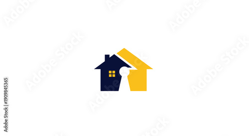 Stylized house logo with abstract geometric shapes.