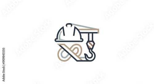 Stylized hard hat and construction tools logo design.