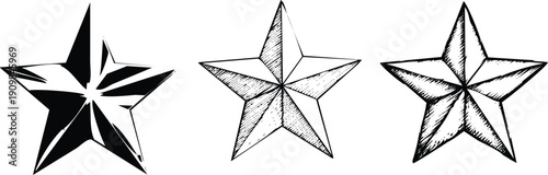 Three distinct star designs showcasing various artistic interpretations and styles Vector
