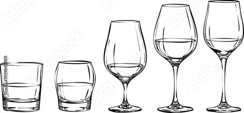 Assorted glassware illustrations showcasing different drink containers Vector