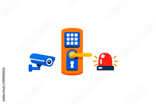 Security system with camera, digital lock, and alarm light for home protection in a modern design