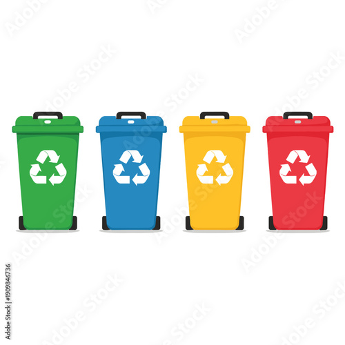 Colorful recycling bins for waste separation