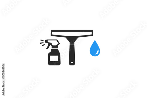 Cleaning tools used for window washing at home in the afternoon to keep glass clear and sparkling for better visibility