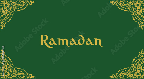 Elegant Green and Gold Ramadan Kareem Vector Background with Floral Ornaments