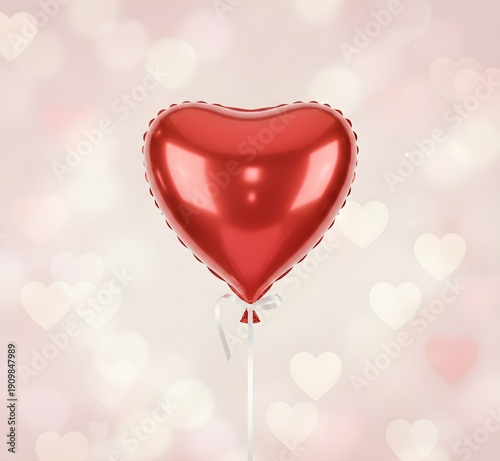 Red Heart Balloon With White Ribbon Bow Floating Gift For Love And Celebration