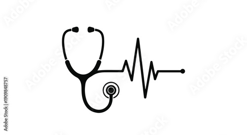 Simple stethoscope icon with heartbeat line on white background