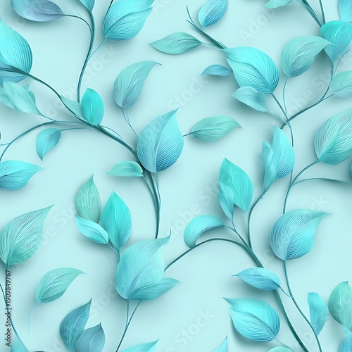 Elegant and Soft Turquoise Leaves on a Light Background for Decorative and Design Use in Various Creative Projects