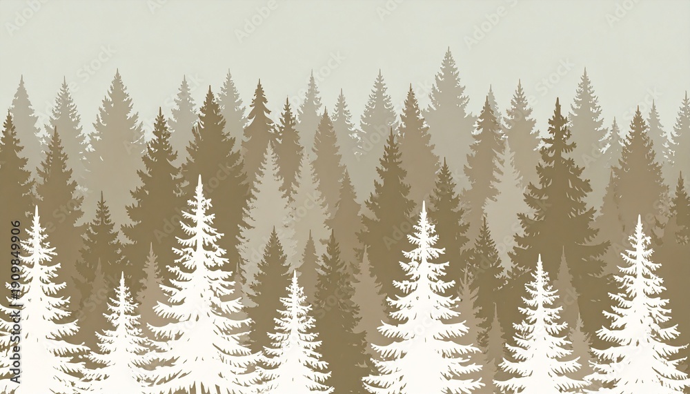 Obraz premium Misty Pine Forest Sunrise Landscape with Fog and Soft Golden Light