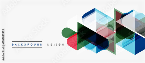 Abstract geometric shapes overlap, creating dynamic visual effect. Modern design utilizes cool, warm color palette. Minimalist composition.