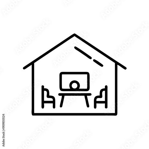 Simple house interior with table and chairs for home office concept  