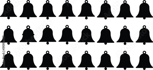 Bell silhouettes collection, black bell clipart, ringing bell icon set, vintage and modern bell shapes, black and white bell vectors