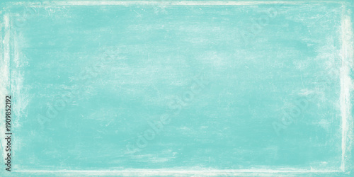 Teal turquoise grunge textured background with distressed white frame border for vintage summer or coastal designs