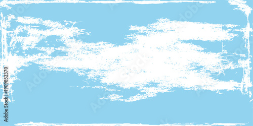 Light blue grunge background with white paint splatter texture and distressed frame border for urban vintage designs
