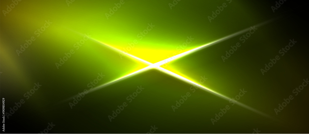 Naklejka premium Bright yellow starburst dominates green background. Dark edges frame luminous center, creating dramatic effect. Simple, abstract composition.