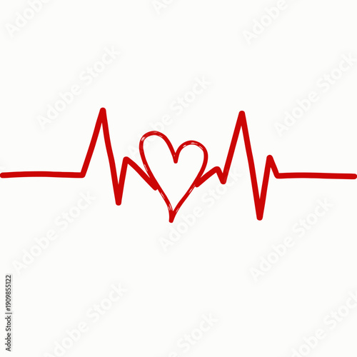 Illustration of a Heartbeat Waveform Creatively Integrated with a Heart Shape in Red Symbolizing the Concept of Cardiovascular Health and Emotional Connection