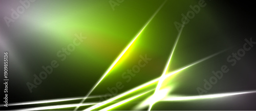 Abstract green energy lines radiate from bright central point. Dark background creates dramatic visual effect. Minimalist design.