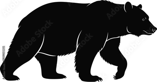 Silhouette of bear walking in profile view with detailed fur texture and realistic contours for wildlife and design themes