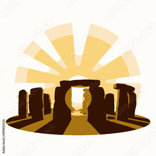 Ancient Stone Circle in Sunlit Landscape with Radiant Sunrise Creating Mystical and Enigmatic Atmosphere Featuring Monumental Heritage Structures