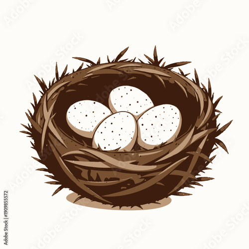 Illustration of a Bird's Nest with Four Speckled Eggs Resting Inside, Capturing the Essence of Nature’s Circle of Life and Symbolizing New Beginnings