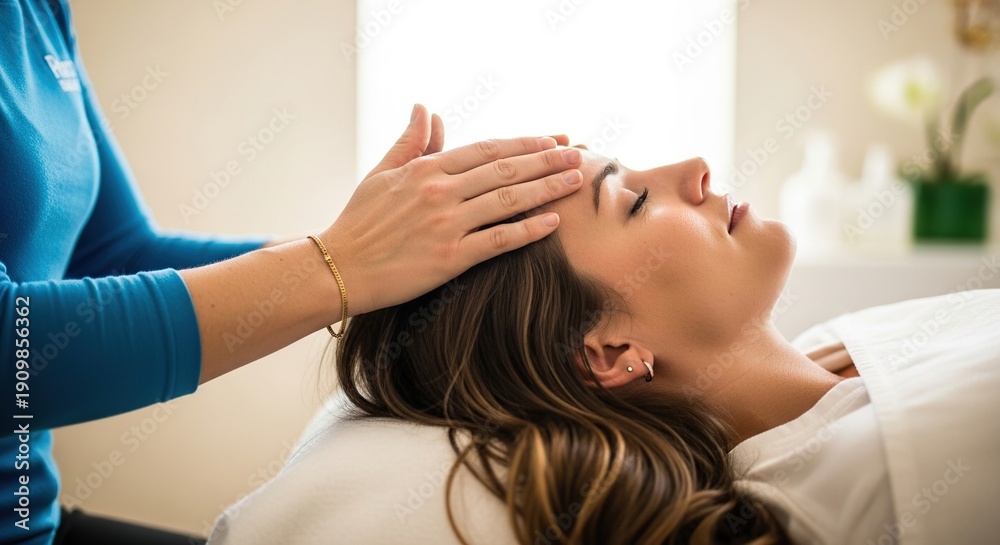 Naklejka premium A person receiving a relaxing head massage from a professional therapist