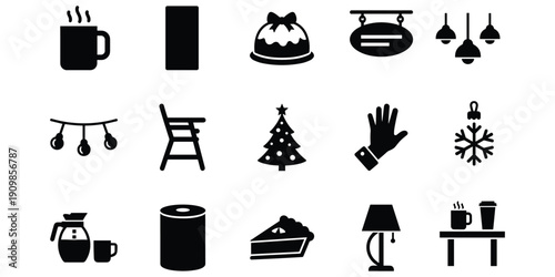 Black Silhouette Icons Of Food Drink And Holiday Items Keywords: food, drink, holiday, icons, silhouette, black, white