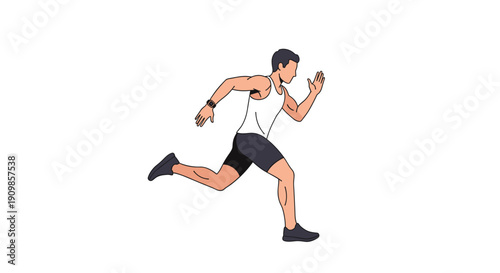 Energetic male runner in athletic wear and smartwatch, actively exercising outdoors, demonstrating a healthy lifestyle.