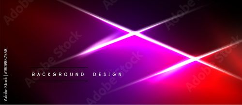 Abstract background features vibrant red, purple gradients. Diagonal light streaks intersect creating dynamic visual effect. Text reads background design.