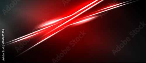 Abstract red lines intersect dark background. Dynamic composition creates energy, modern aesthetic. Bright streaks suggest speed, motion.