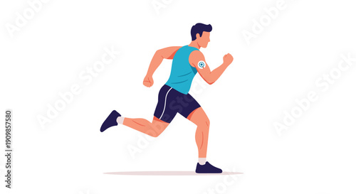 Active male runner with a continuous glucose monitor, demonstrating diabetes management during physical activity.