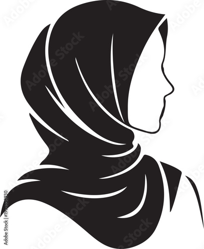 Modern Muslim woman in elegant hijab silhouette vector illustration.