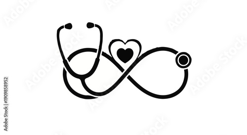 Stethoscope and heart symbol intertwined in infinity loop