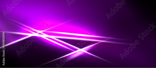 Abstract purple background features bright linear light streaks. Dynamic energy radiates from central intersection points. Dark borders frame vibrant display.