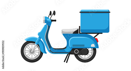 Vibrant blue delivery scooter with a large cargo box on the back, depicted in a clear side profile, symbolizing