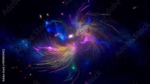 デジタル粒子の流れ、粒子が舞う幻想空間、未来的なノイズグラフィック