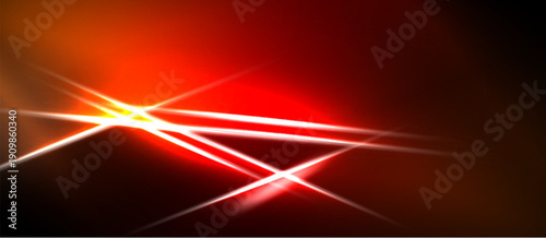 Bright light streaks radiate from central point against dark red background. Dramatic effect, energy visible.
