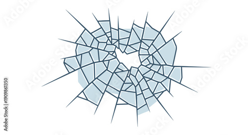 Abstract visual of shattered glass with intricate radial cracks extending from a single central impact point,