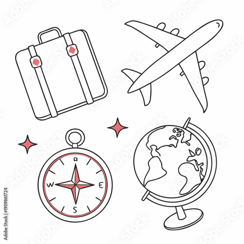 A travel icon set with airplane and globe