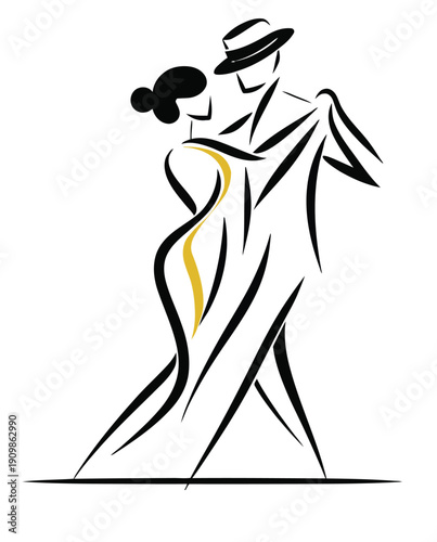 Elegant Couple Dancing Tango in Stylized Art.
