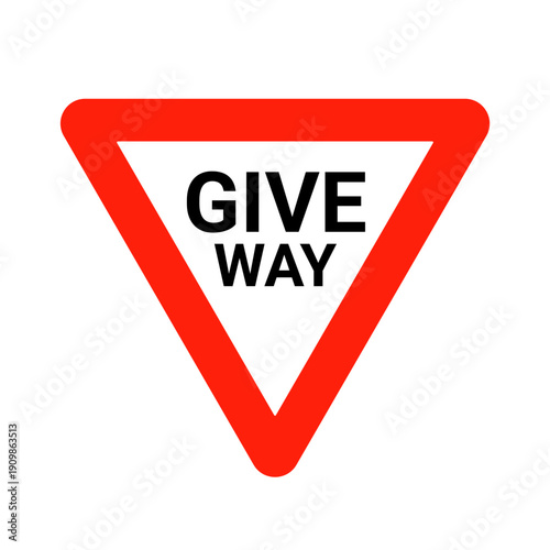 Give way road sign vector icon. Uk traffic road sign slow triangle yield give way logo