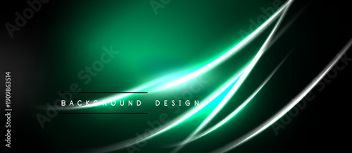 Dark green background features bright white lines. Modern design evokes energy, movement, sleekness. Minimalist aesthetic suits various projects.