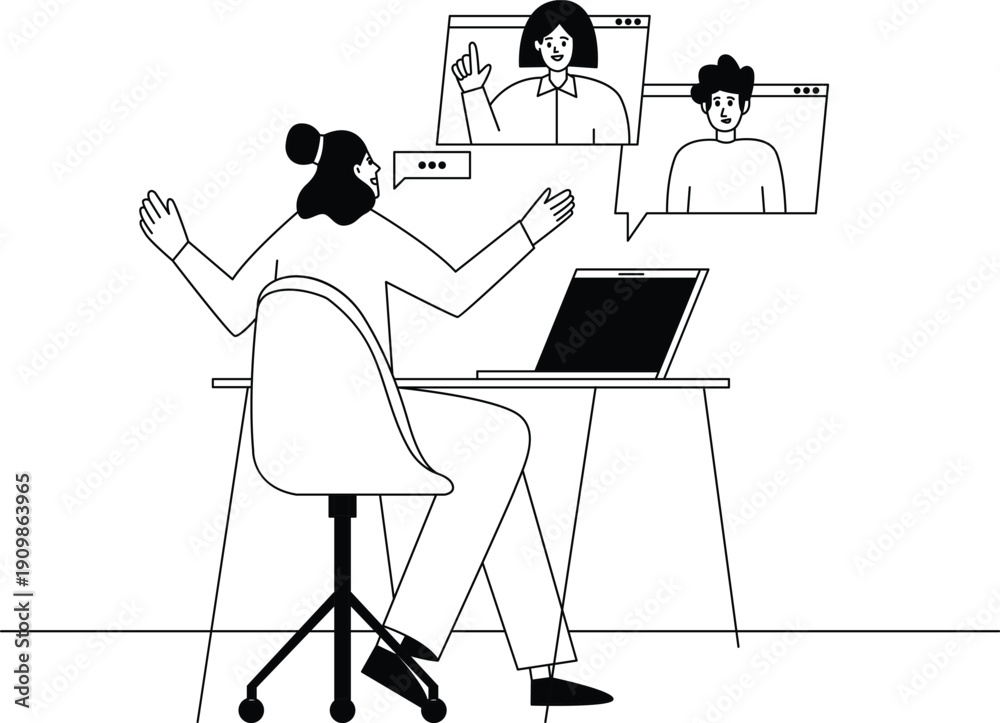 Fototapeta premium Remote Business Team Brainstorming During Online Video Meeting Vector Illustration