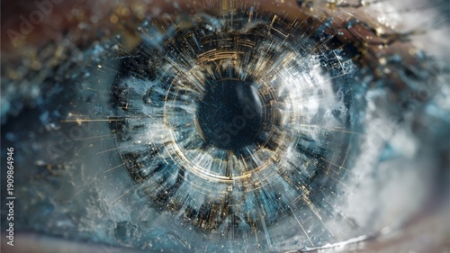 Future woman with cyber technology eye panel concept. AI generated