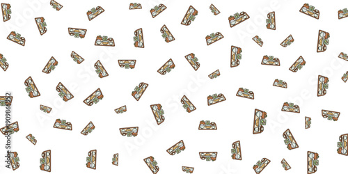 Scattered cartoon-style oranges with leaves on a white background, creative design
