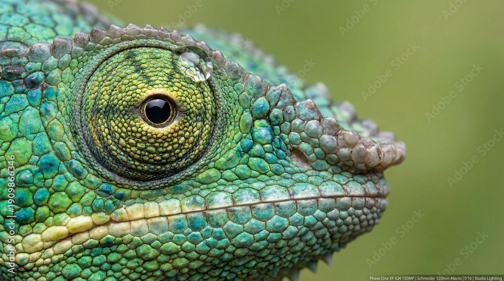 Fototapeta premium Vibrant chameleon close-up showcasing colorful scales and detailed eye