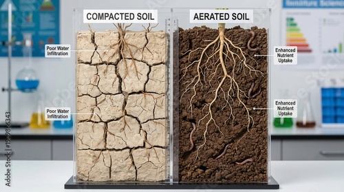 Slika na platnu Comparing compacted and aerated soil for better plant growth