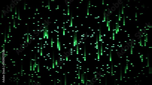 Abstract Cyberpunk Digital Data Stream Rain with Glitchy Signal Distortion and Neon Matrix Green Glow