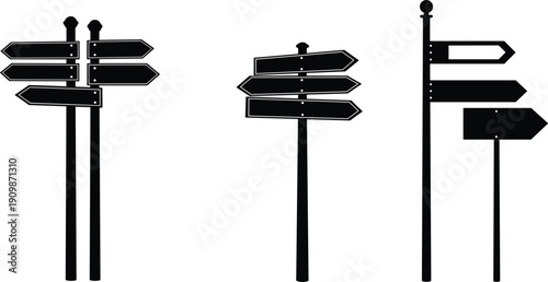 Set of blank directional road sign silhouettes and wooden arrow pointer signs vector