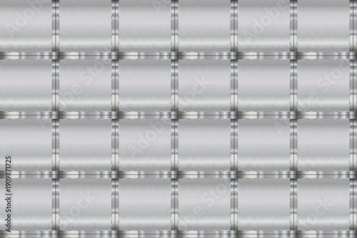 Foto Background featuring a geometric grid of polished stainless steel panels with vertical and horizontal reflective seams, creating mirror-like chrome surfaces and soft light gradients